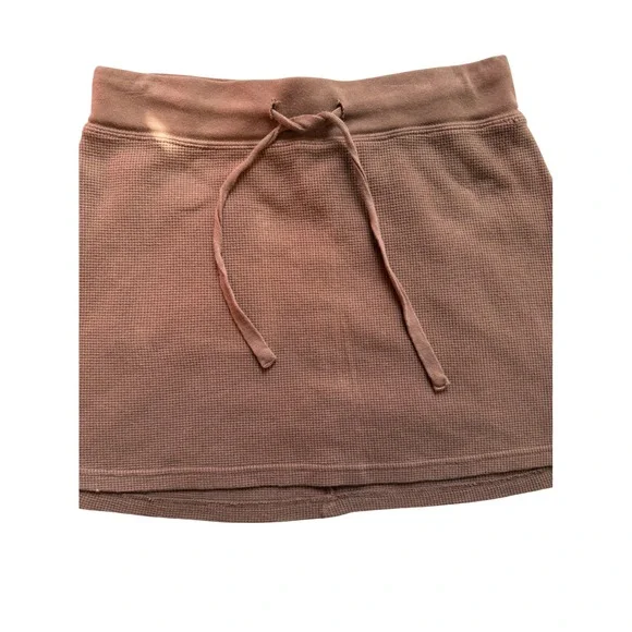 Brandy Melville Brown Waffle Knit Thermal Mini Skirt Drawstring OS - Picture 3 of 9